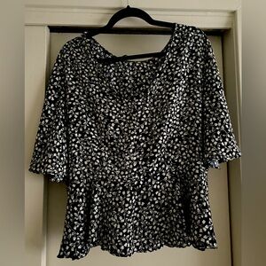 “Who What Wear” black & white floral formal blouse